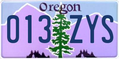 OR license plate 013ZYS