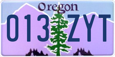 OR license plate 013ZYT