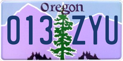 OR license plate 013ZYU