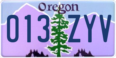 OR license plate 013ZYV