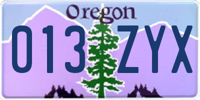 OR license plate 013ZYX