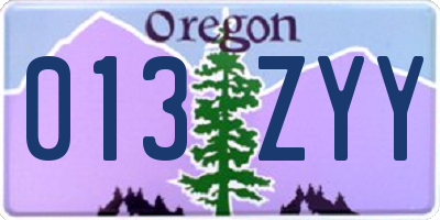 OR license plate 013ZYY