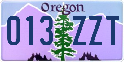 OR license plate 013ZZT