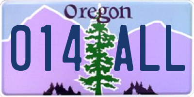 OR license plate 014ALL