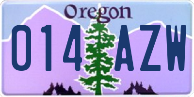 OR license plate 014AZW