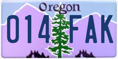 OR license plate 014FAK