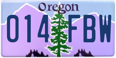 OR license plate 014FBW