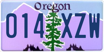 OR license plate 014XZW