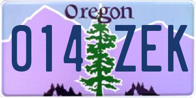 OR license plate 014ZEK
