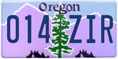 OR license plate 014ZIR