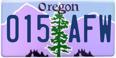 OR license plate 015AFW