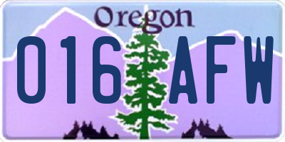 OR license plate 016AFW