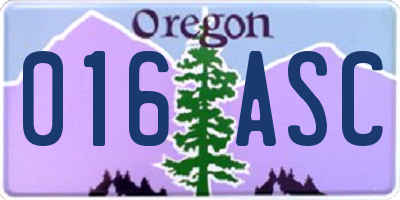 OR license plate 016ASC