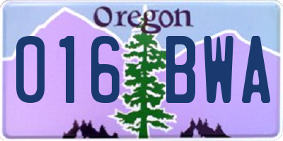 OR license plate 016BWA