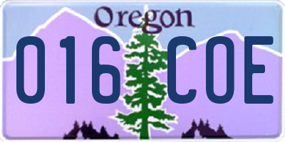 OR license plate 016COE