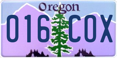 OR license plate 016COX