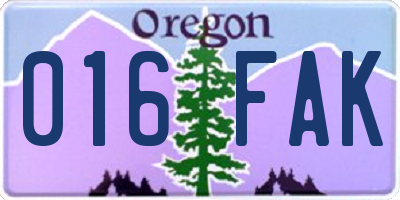 OR license plate 016FAK