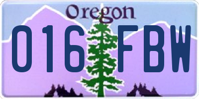 OR license plate 016FBW