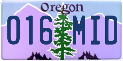 OR license plate 016MID