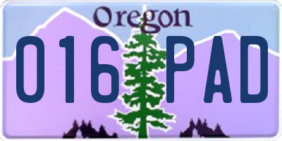 OR license plate 016PAD