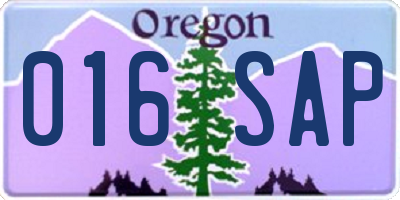 OR license plate 016SAP