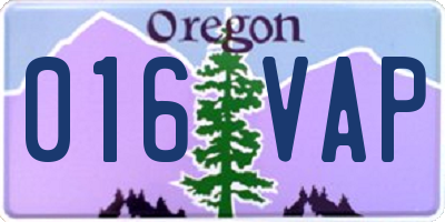 OR license plate 016VAP