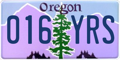 OR license plate 016YRS