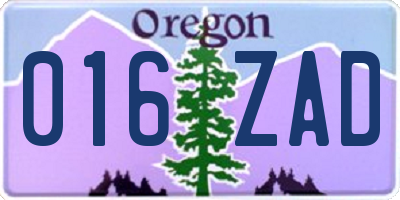 OR license plate 016ZAD