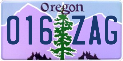 OR license plate 016ZAG
