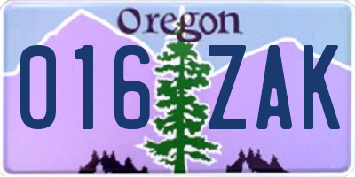 OR license plate 016ZAK