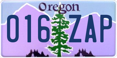 OR license plate 016ZAP