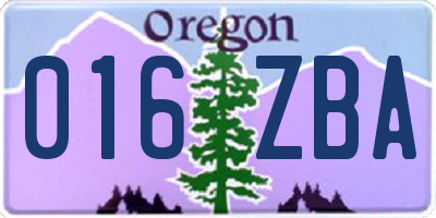 OR license plate 016ZBA