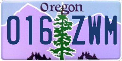 OR license plate 016ZWM