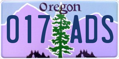 OR license plate 017ADS