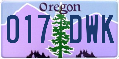 OR license plate 017DWK