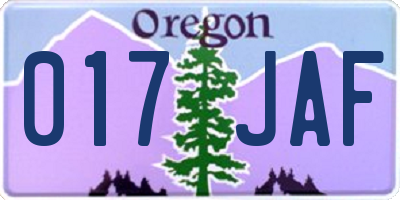 OR license plate 017JAF