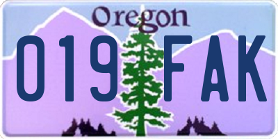OR license plate 019FAK