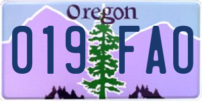 OR license plate 019FAO