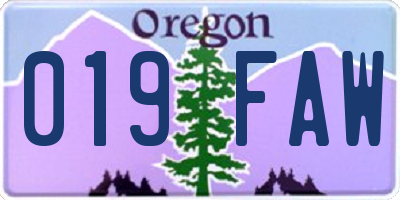 OR license plate 019FAW
