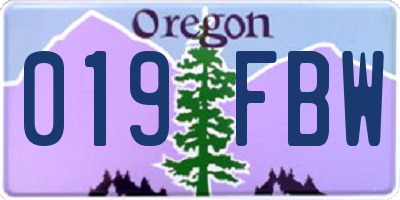OR license plate 019FBW