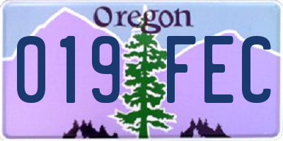OR license plate 019FEC