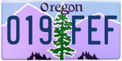 OR license plate 019FEF