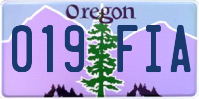 OR license plate 019FIA