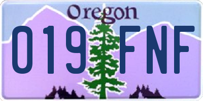 OR license plate 019FNF