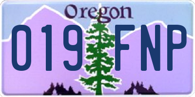 OR license plate 019FNP