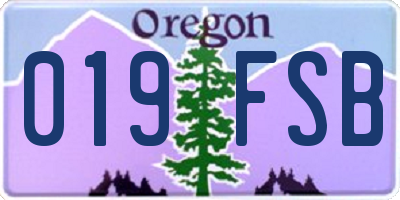 OR license plate 019FSB