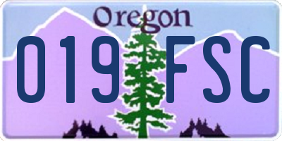 OR license plate 019FSC