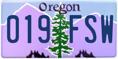 OR license plate 019FSW