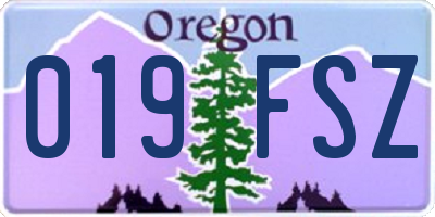 OR license plate 019FSZ