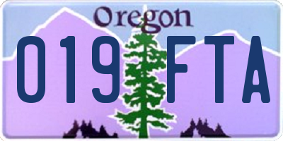 OR license plate 019FTA